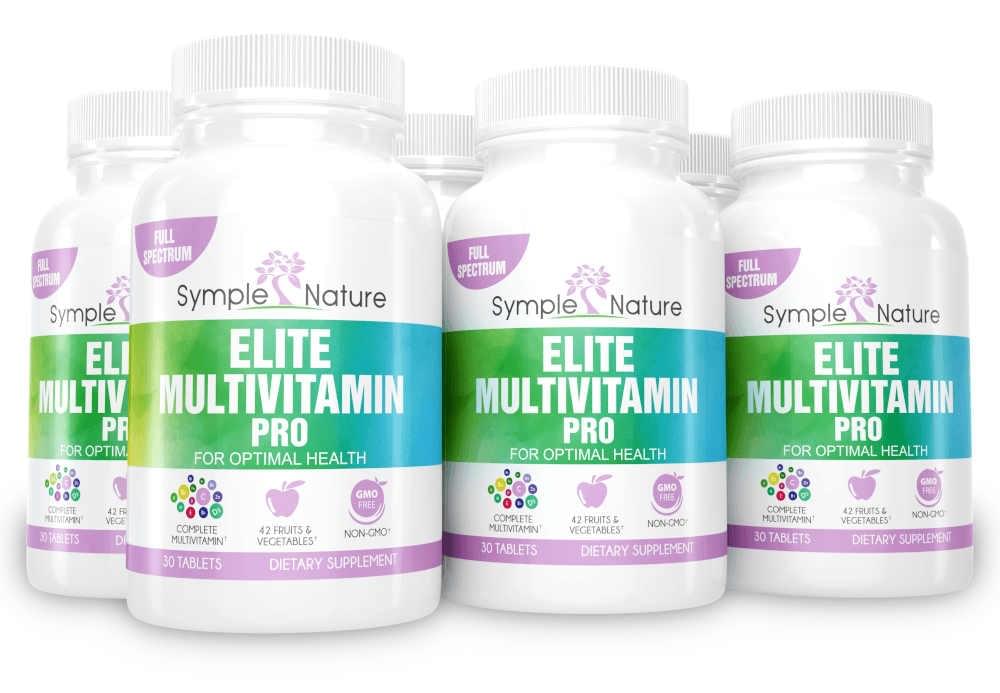 Elite Multivitamin Pro – 6 Bottle Pack by Symple Nature with product box