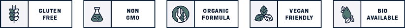 Gut Restore Ultimate Supplement Feature Icons: Gluten-Free, Non-GMO, Organic, Vegan, and More
