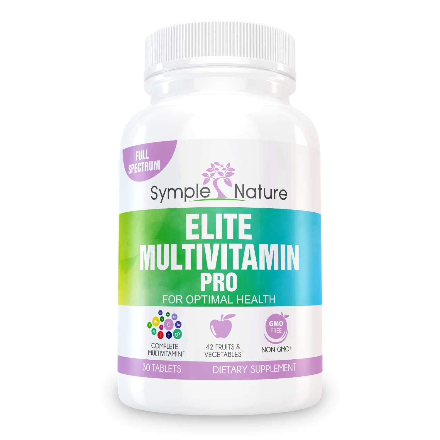 Symple Nature Elite Multivitamin Pro bottle with packaging – 30-day supply of premium daily multivitamins