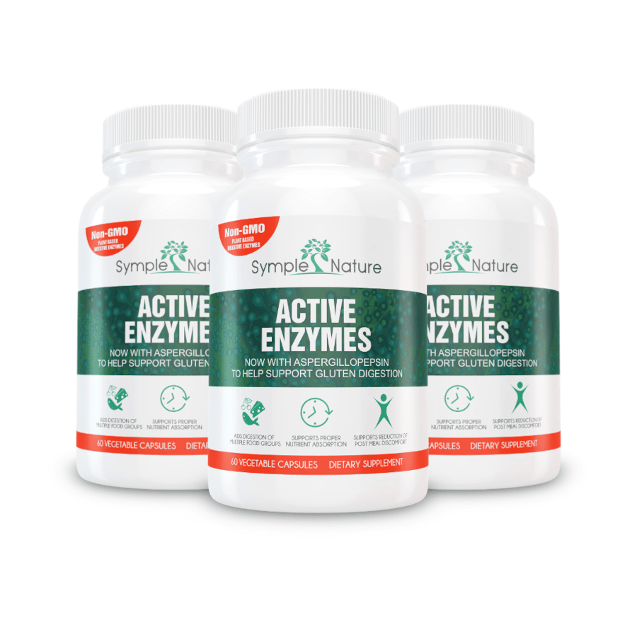 Symple Nature Active Enzymes – 3 Bottle Pack for Digestive Support and Bloating Relief